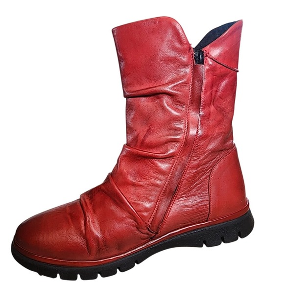 Miz Mooz Delena Red Leather Ruched Side Zip Boots Women Size 38 - Picture 2 of 10
